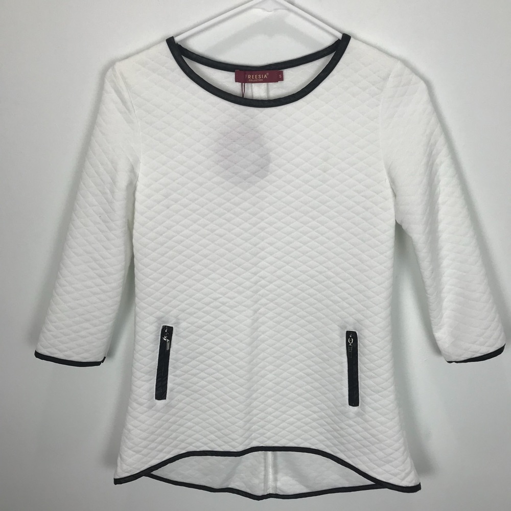 Freesia White Tunic Top With Faux Leather Trim S